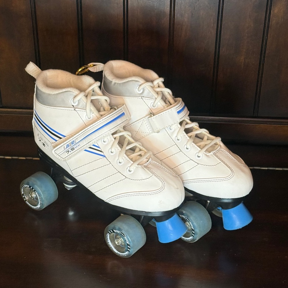 Women's White Roller Skates with Blue Accents by
